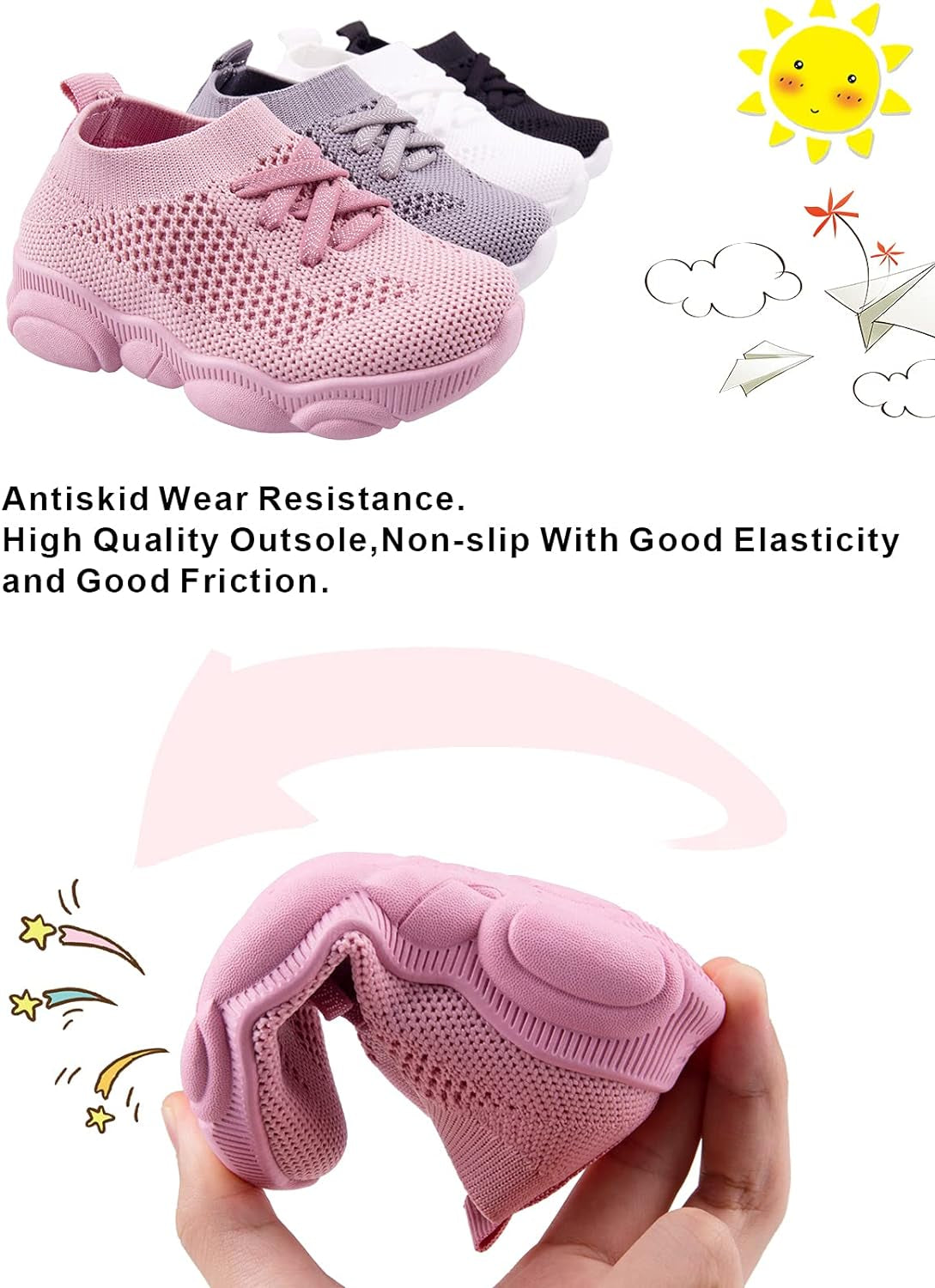 Baby First Walking Shoes 1-4 Years Kid Shoes Trainers Toddler Slip on Infant Waves Shoes Boys Girls Cotton Mesh Breathable Sneakers Outdoor